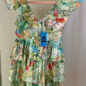 HUNTER BELL Green and Red Ruffled Tiered Sundress